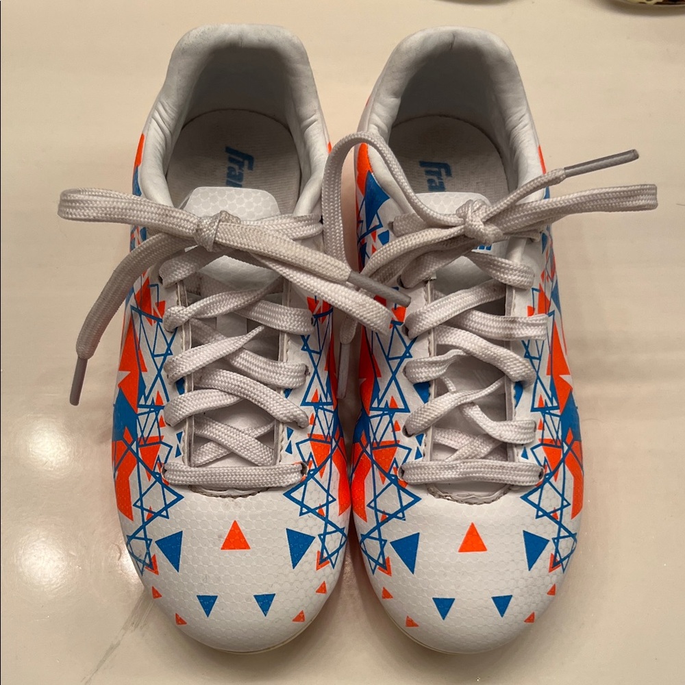 Franklin Competition Soccer Cleats Youth Size 12 White Orange Blue Molded Studs